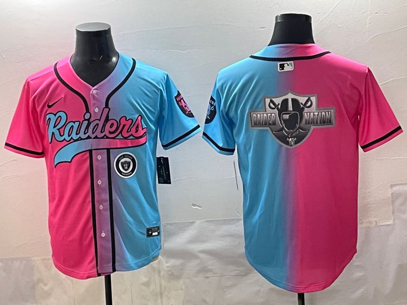 Men 2025 Oakland Raiders Blank Blue pink Nike Limited NFL Jersey style 0015
